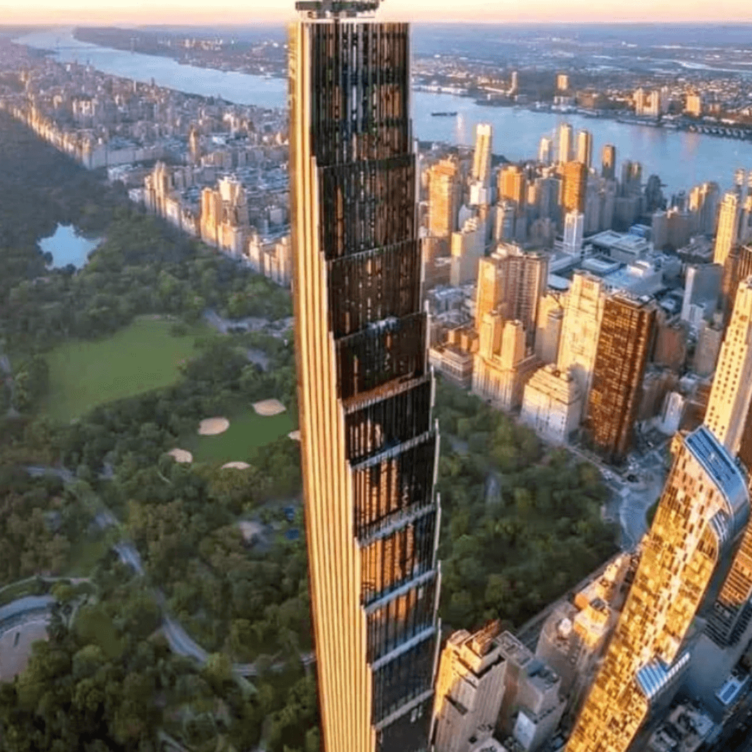 Top down picture of Steinway Tower overlooking Central Park NYC.